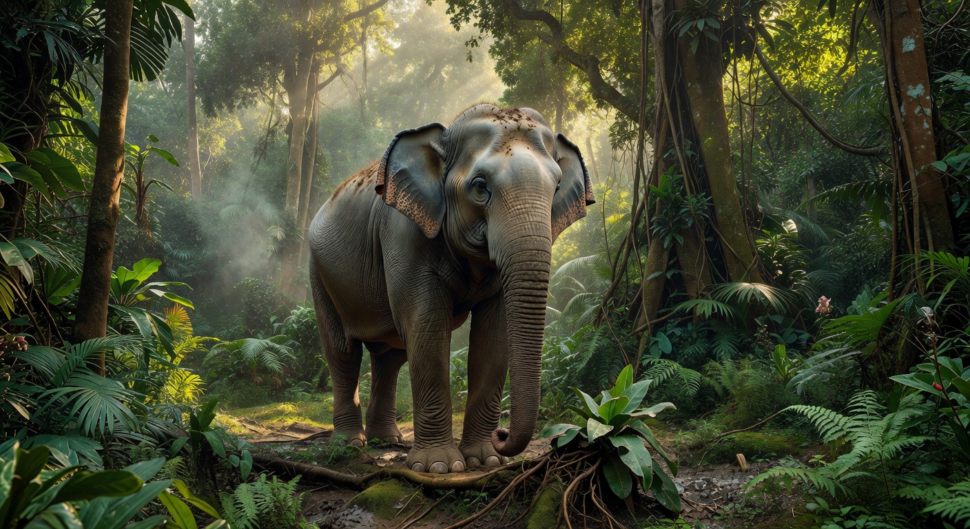 Asian Elephant in the tropical jungle