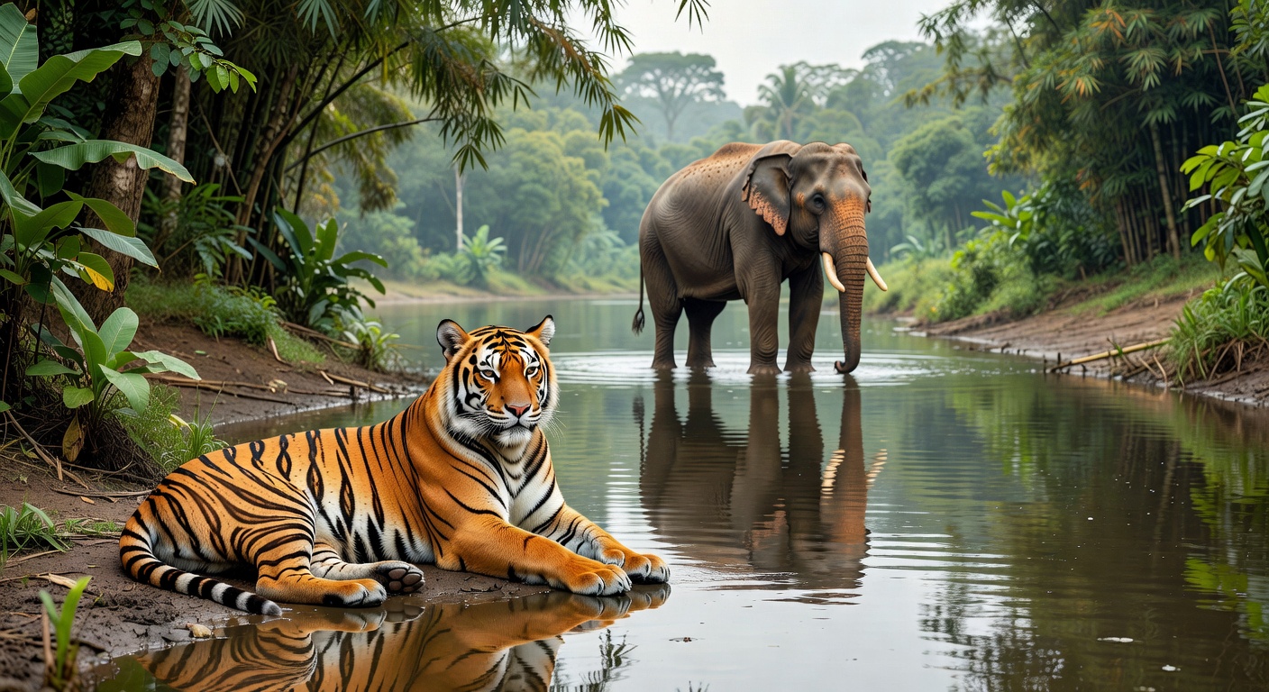 Bengal Tiger resting near water