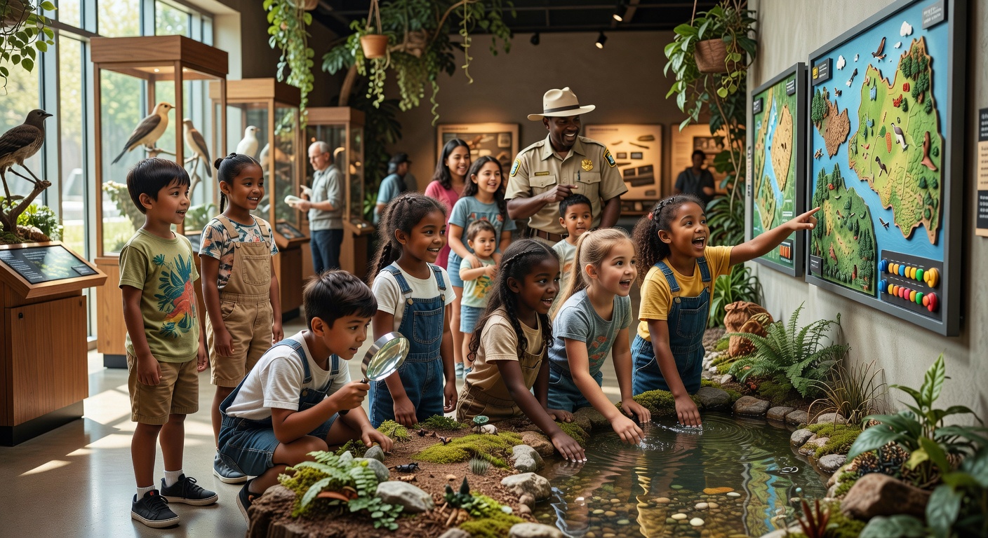 Children exploring an interactive nature exhibit